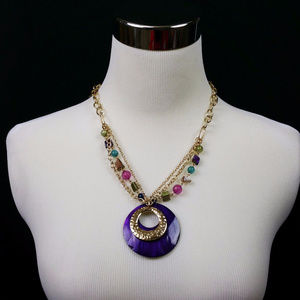 GNW Purple Shell Pendant Multicolor Beads Necklace